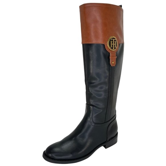 Tommy Hilfiger Shoes - Tommy Hilfiger Ilia4 Black Tan Faux Leather Knee High Womens Boots Size 10M